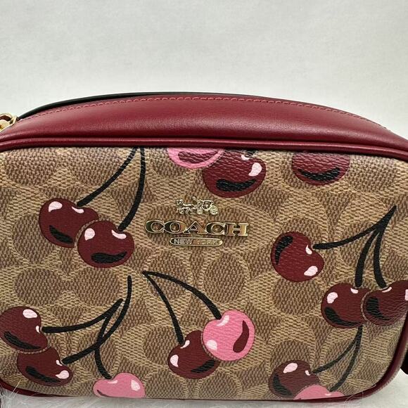 Coach Mini Jamie Camera Bag In Signature Canvas With Cherry Print CAB03 Tan NWT - Picture 2 of 9